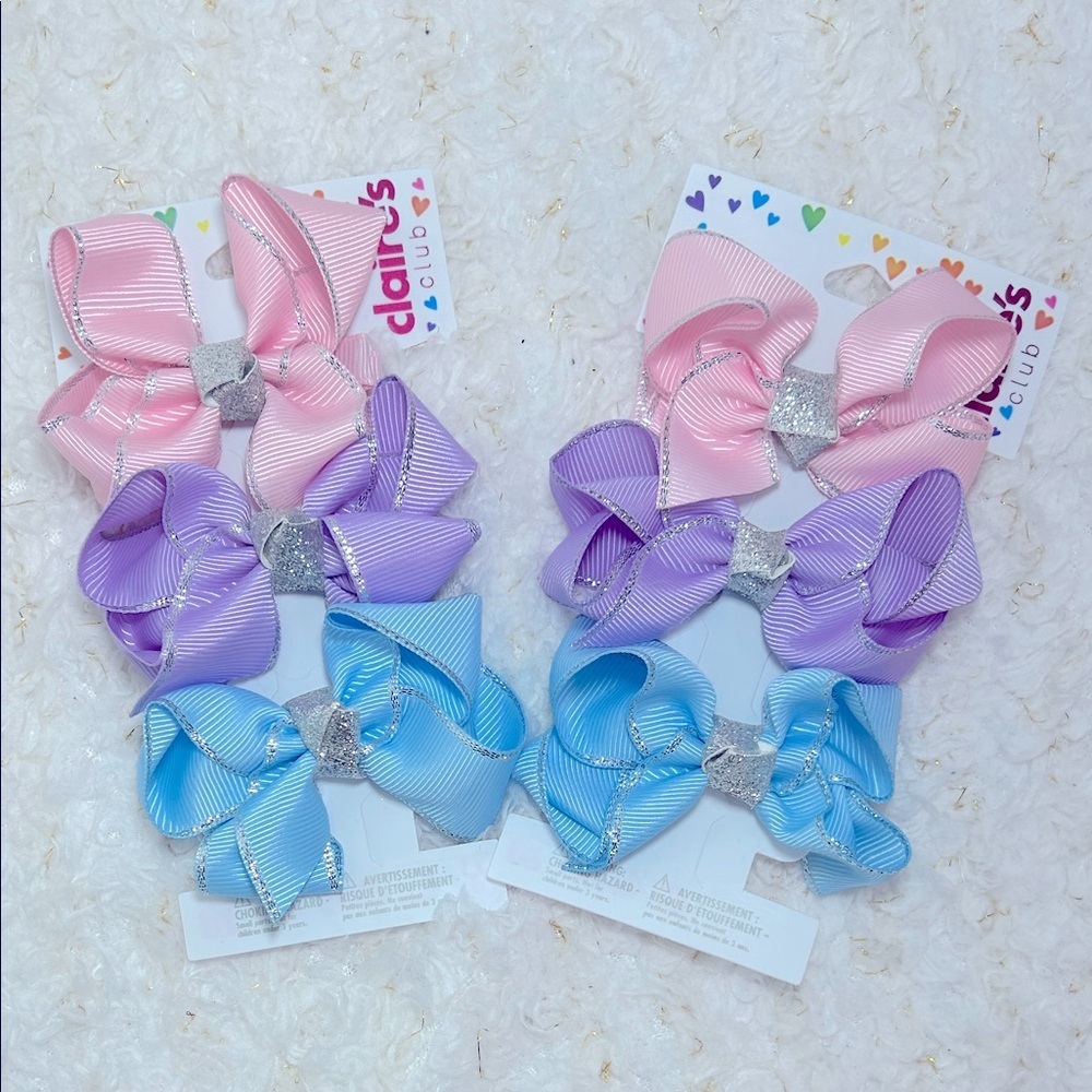 Claire's Sparkling‎ Hair Bow Collection - Pink, Purple, Blue